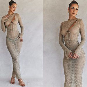 House of CB 'Giovanna' Stone Floral Lace Maxi Dress NWT